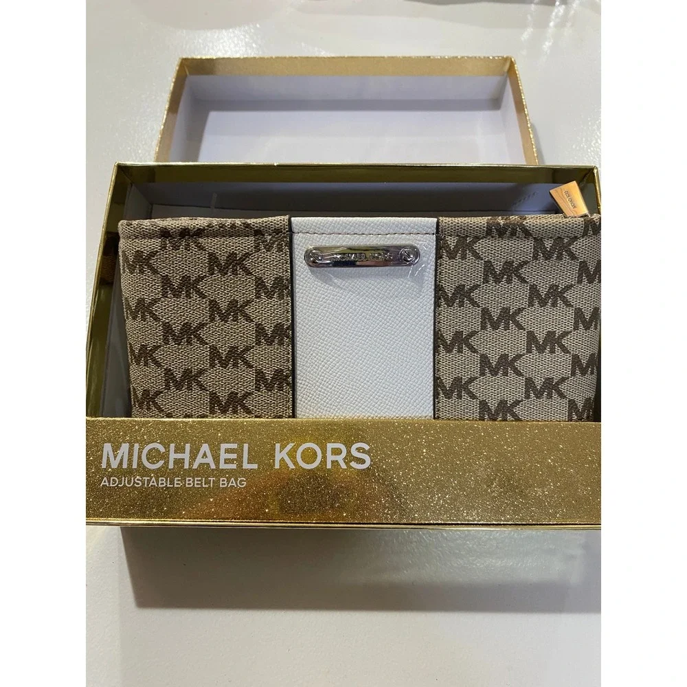 Michael Kors Brown Monogram White Panel Adjustable Belt Bag Fanny Pack S/M NEW